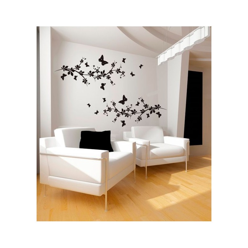 Stickers muraux papillon plantes branche arbre autocollant sticker mural  pour salon chambre cuisine bureau adulte enfant