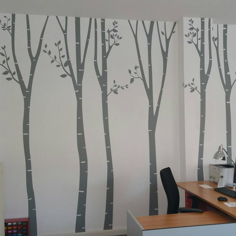 Sticker décoration murale forêt arbre bouleau. Kit adhésif déco arbre