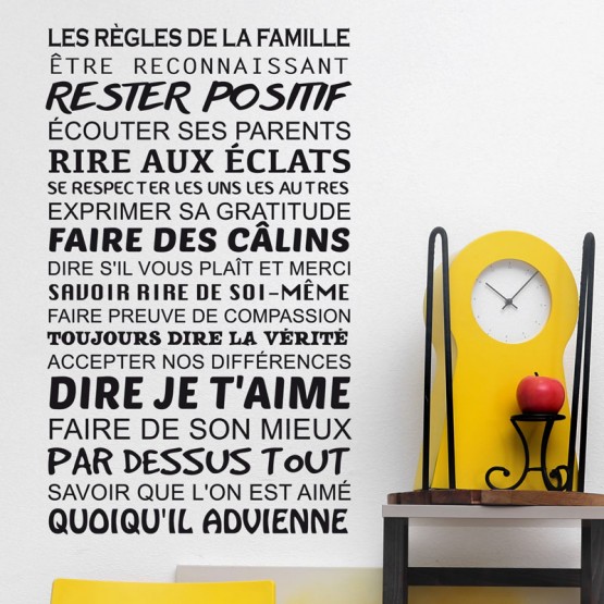Sticker Texte Les Regles De La Famille Decoration Murale