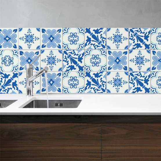 Stickers carreau ciment bleu - Décoration cuisine et salle de bain