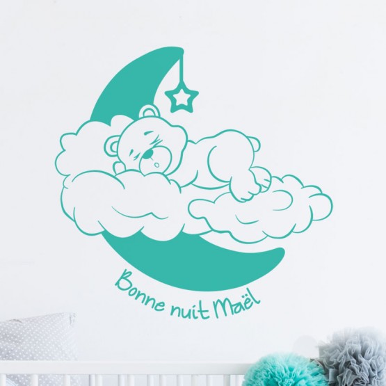 Sticker Ourson bonne nuit avec Prénom - Décoration murale personnalisé  chambre bébé