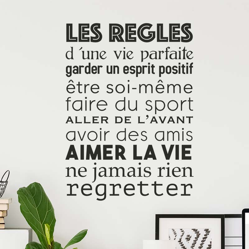 Sticker Texte Les Regles De La Vie Parfaite Decoration Murale Citation Positive Gali Art Com