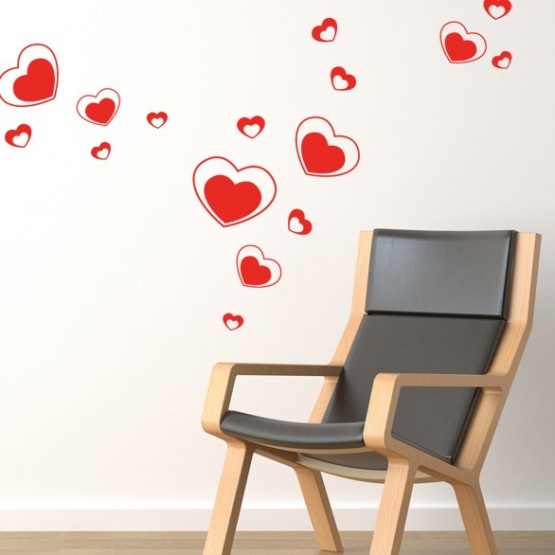 16 stickers Coeur design - Décoration murale ou voiture de mariés