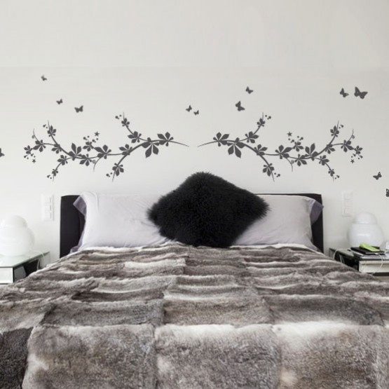 Adhésif mural fleurs pour tête de lit