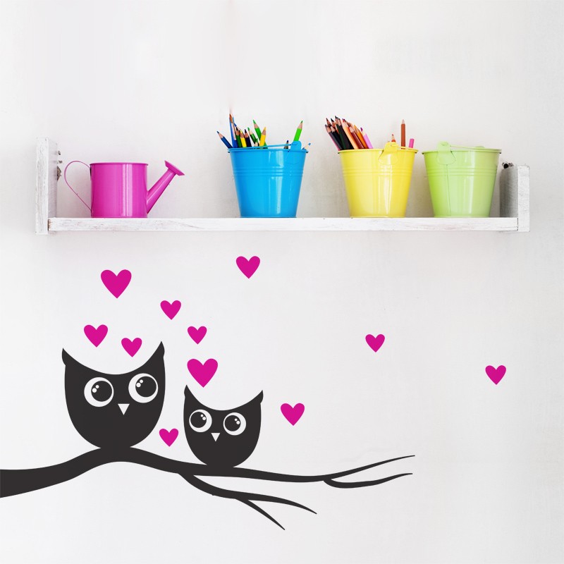 Stickers muraux enfants 9 Chouettes sur branches I arbre fleurs